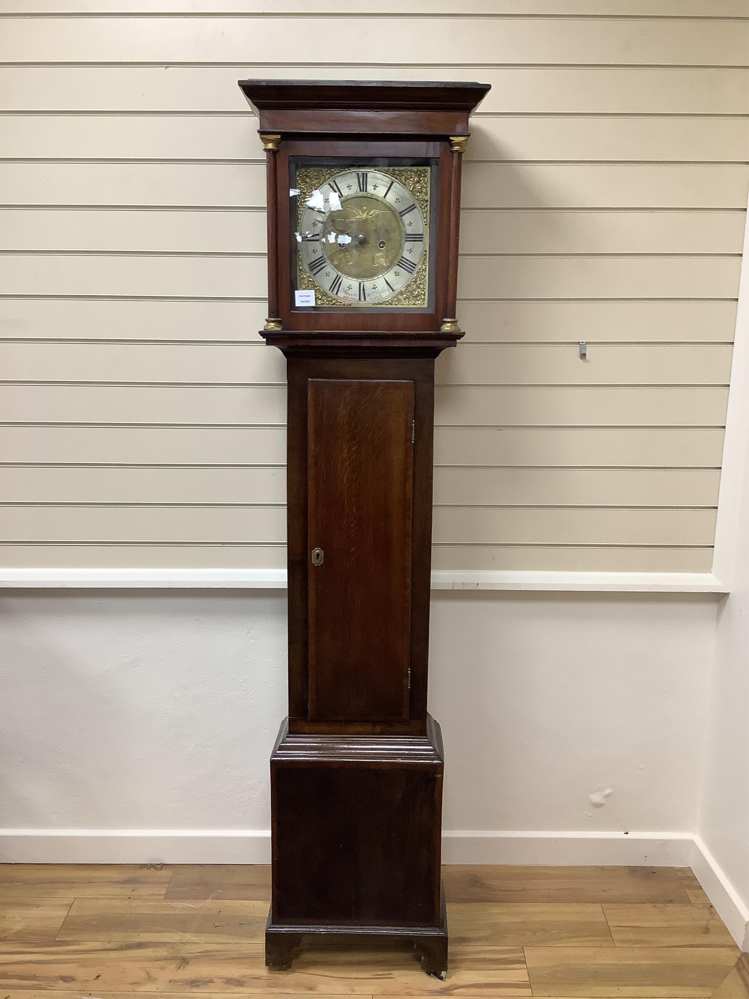 Street & Pyke of Bridgwater. A George III oak and mahogany eight day longcase clock, height 195cm. Condition - fair